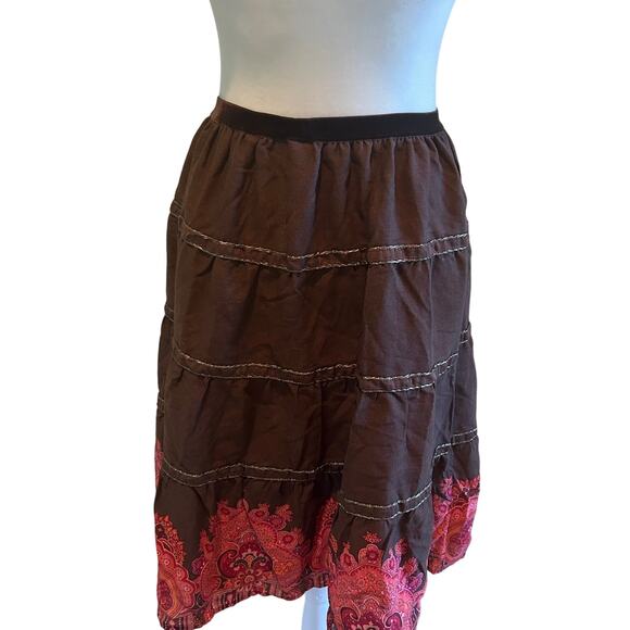 The Limited Skirt Full Wool Blend Tiered Pullon Brown Paisley SZS Midi - Picture 3 of 9